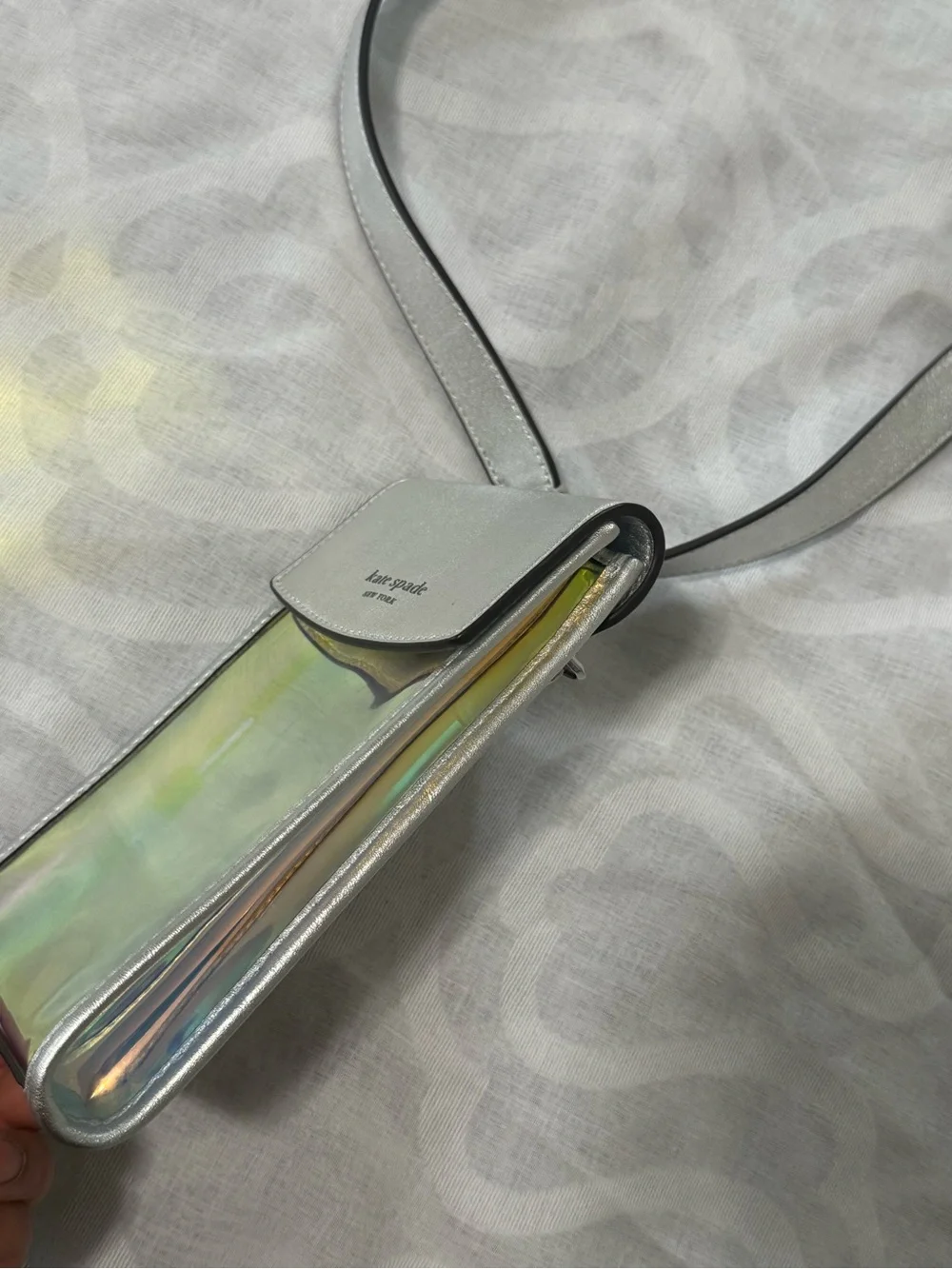 kate spade Iridescent Front Crossbody Phone Pouch with Silver Strap
